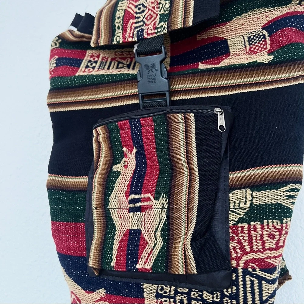 Woven knit colorful llama design fabric backpack